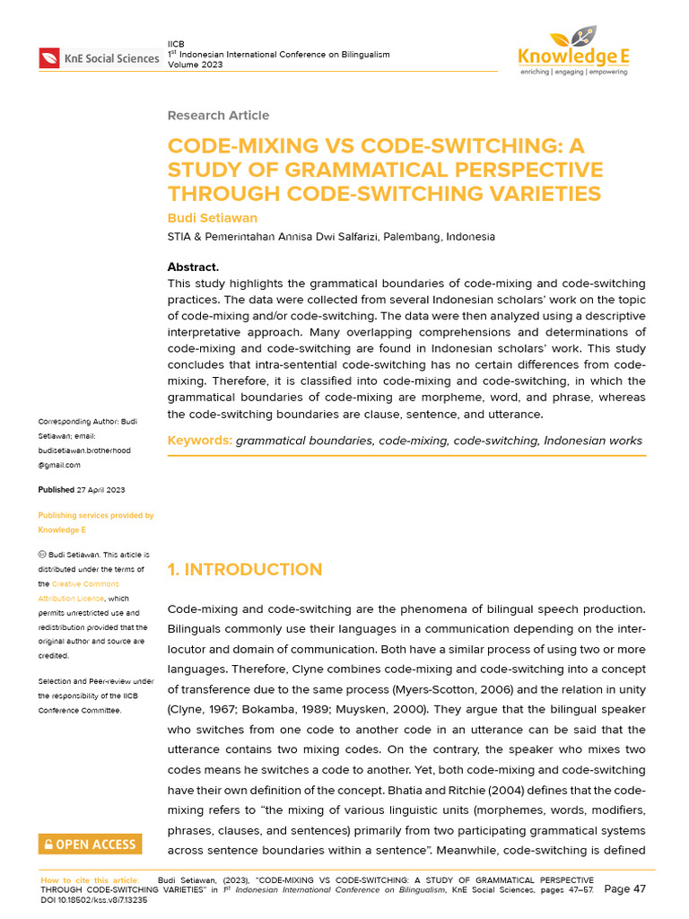 Code mixing vs code switching a study of grammatic pdf word