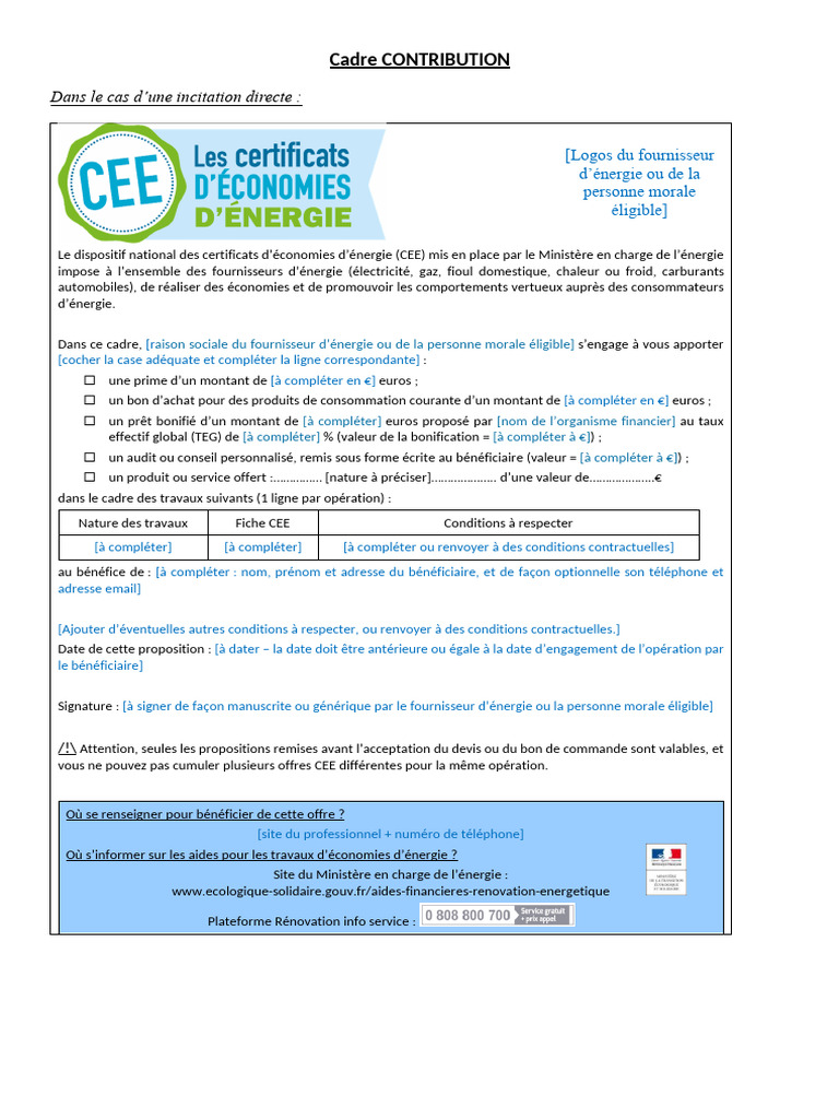 Cadre de Contribution CEE Énergie | PDF | Conservation de l'énergie ...