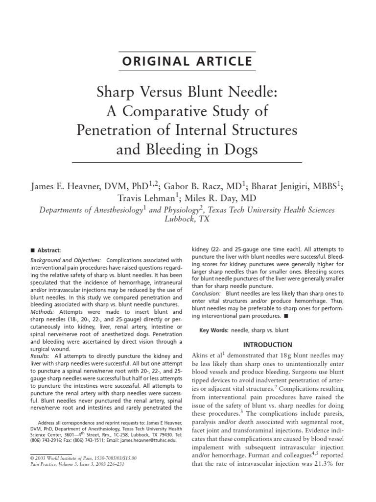Sharp versus blunt needle a comparative study of PDF Injection