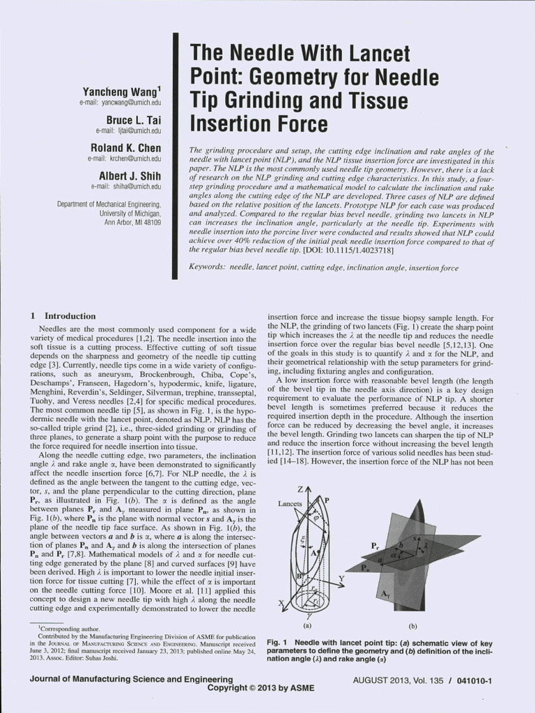 The Needle With Lancet Point Geometry For PDF Grinding (Abrasive