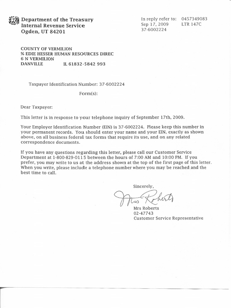 FEIN Number Letter PDF