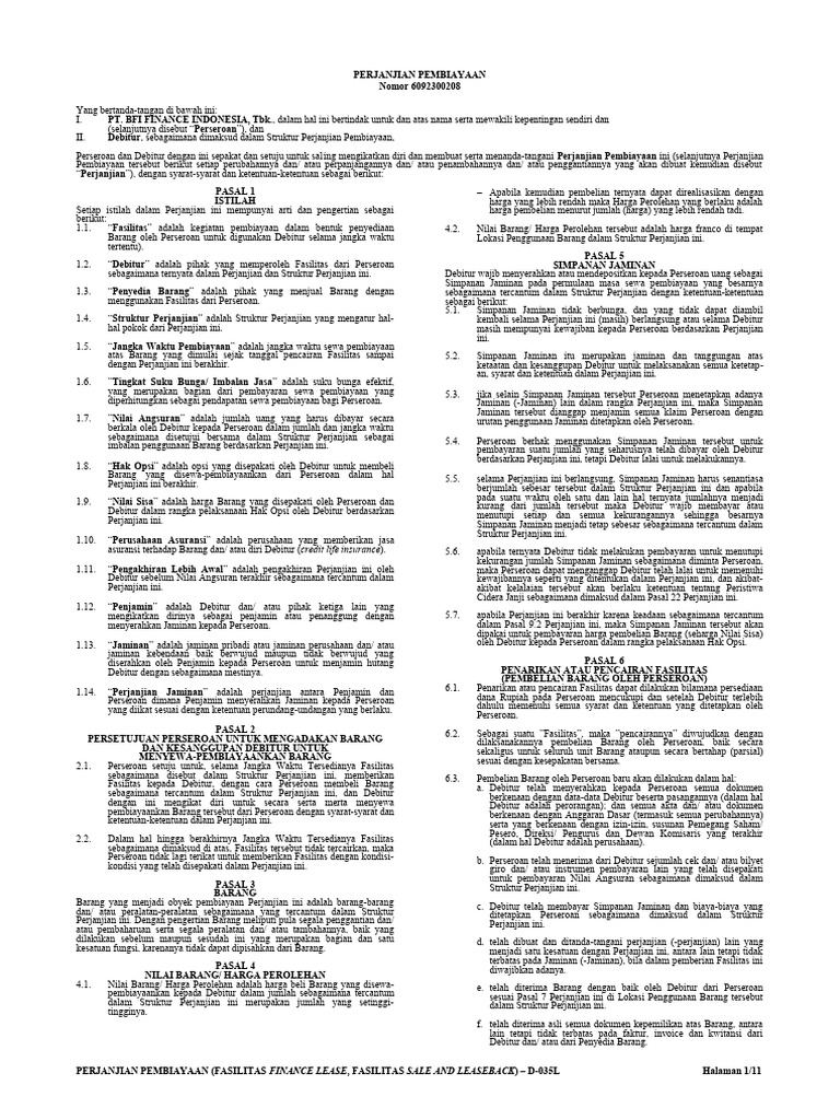 Perjanjian Pembiayaan Bfi Finance Pdf