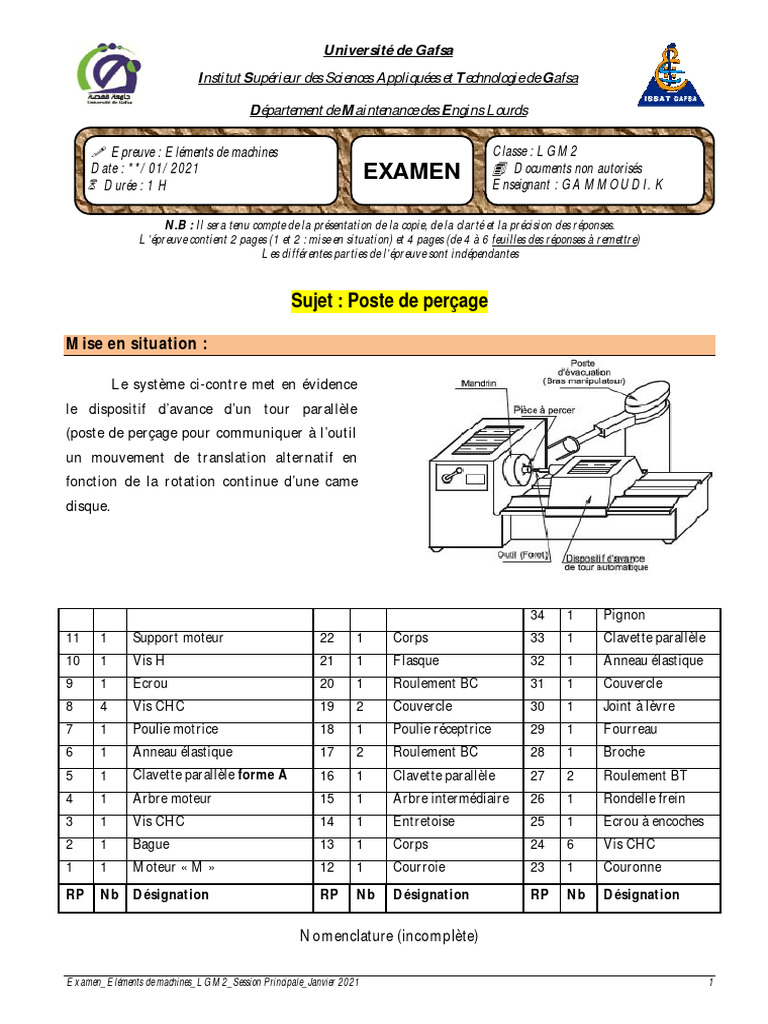 Examen sur le poste de perçage LGM2 | PDF | Ingénierie mécanique ...