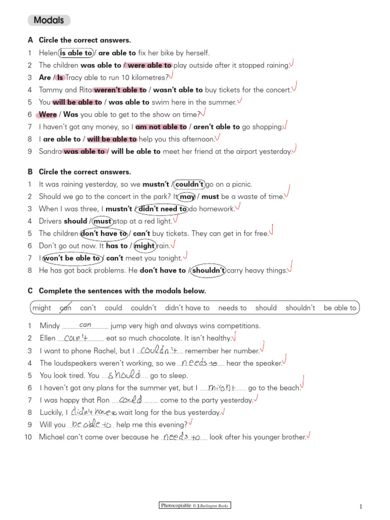 Modals Practice Worksheet | PDF