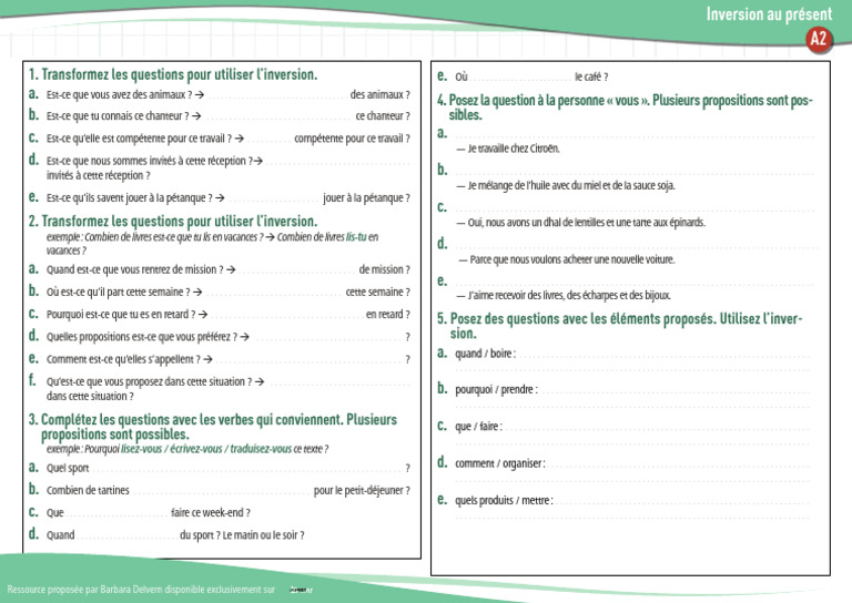 Questions avec inversion au présent | PDF | Maison et jardin