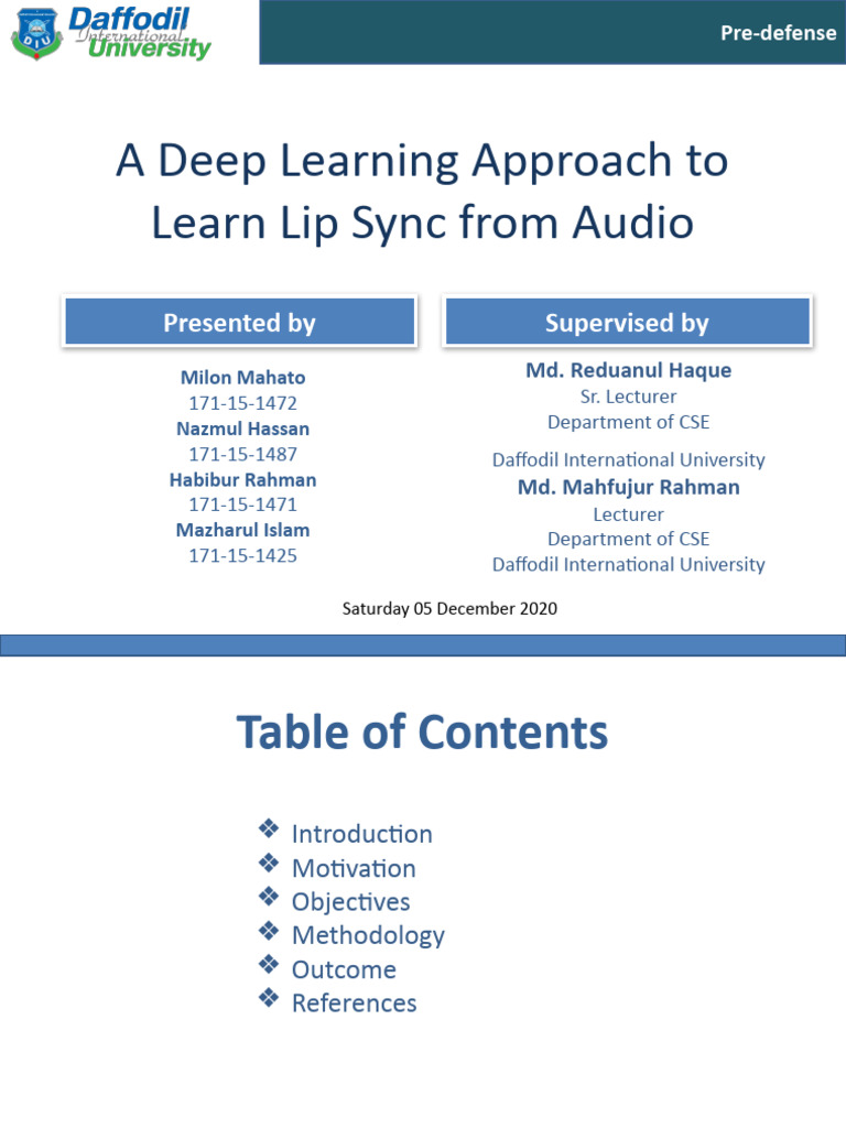 Presentation on A Deep Learning Approach to Learn Lip Sync from Audio ...