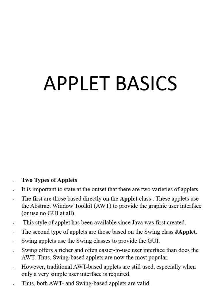 Applet Basics Applet Basics Applet Basics | PDF | Method (Computer ...