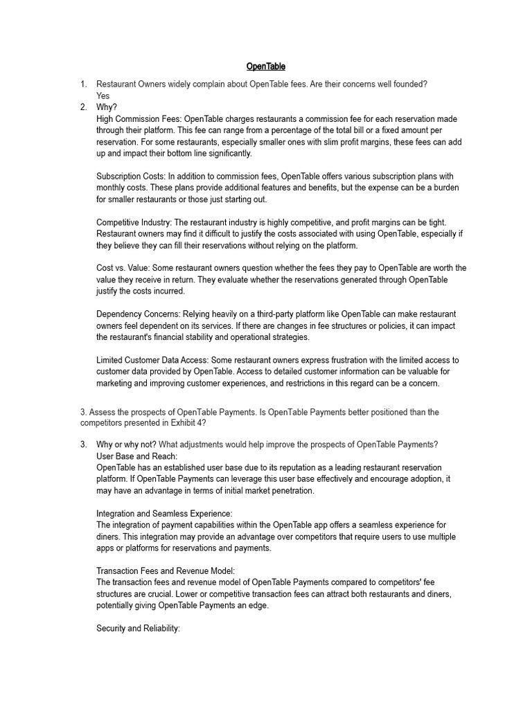 Open Table PDF Point Of Sale Fee