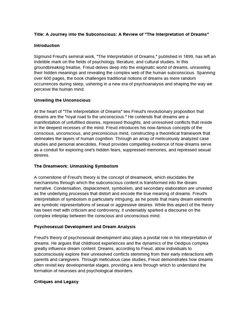 A journey into the subconscious a review of the interpretation of