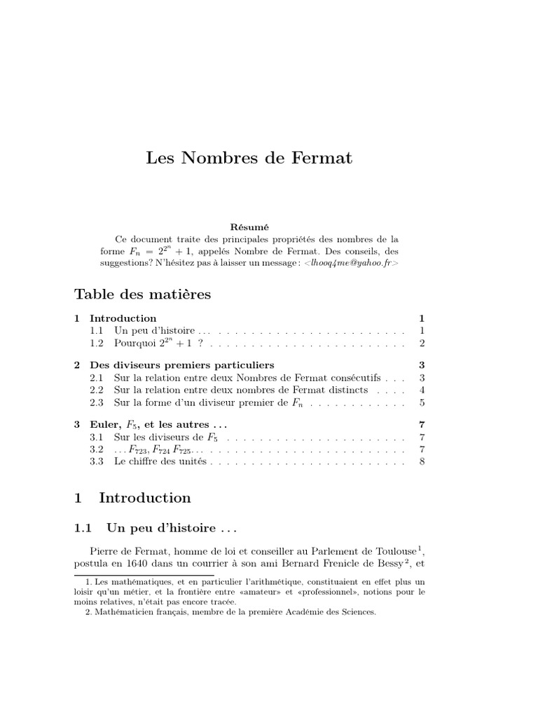 Propriétés des Nombres de Fermat PDF Nombre premier Mathématiques — free download