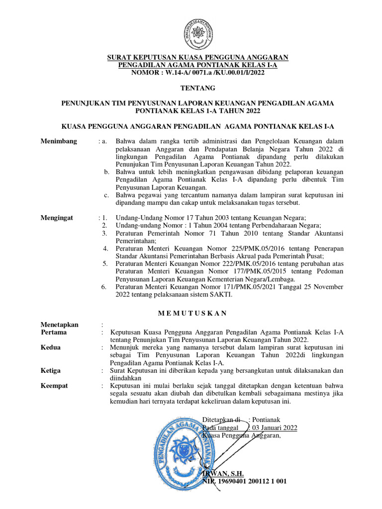 Sk Tim Penyusun Laporan Keuangan Pdf