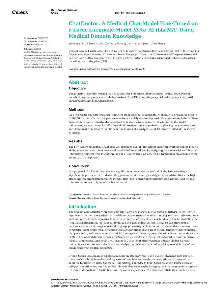 Chatdoctor: A Medical Chat Model Fine-Tuned On A Large Language Model ...