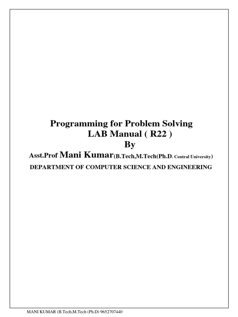 PPS-LAB-MANUAL BY Asst - Prof Mani Kumar (B.Tech, M.Tech (Ph.D. Central ...