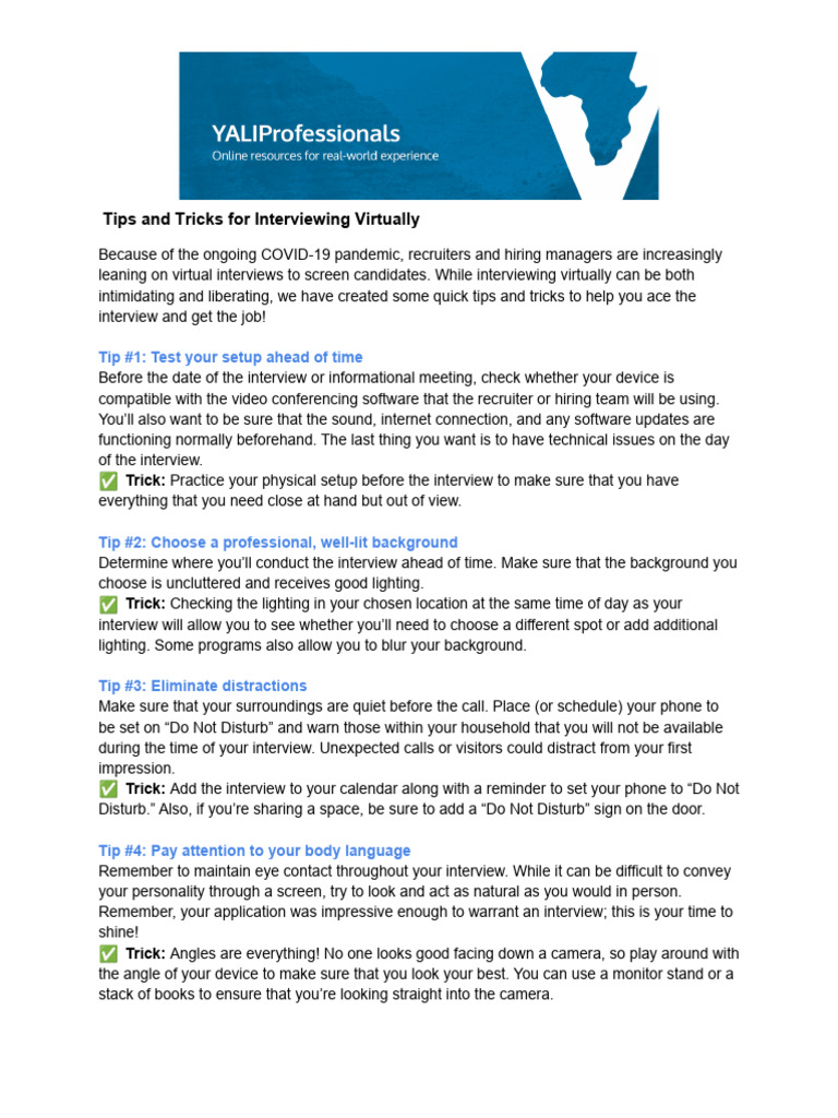 Virtual Interview Success Tips | PDF | Business | Self-Improvement
