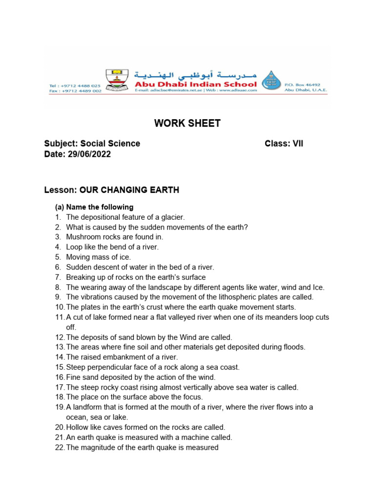 OUR CHANGING EARTH WORKSHEET GRADE 7 (1) PDF Earthquakes Earth