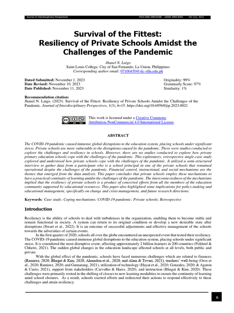Survival of The Fittest Resiliency of Private Schools Amidst The ...