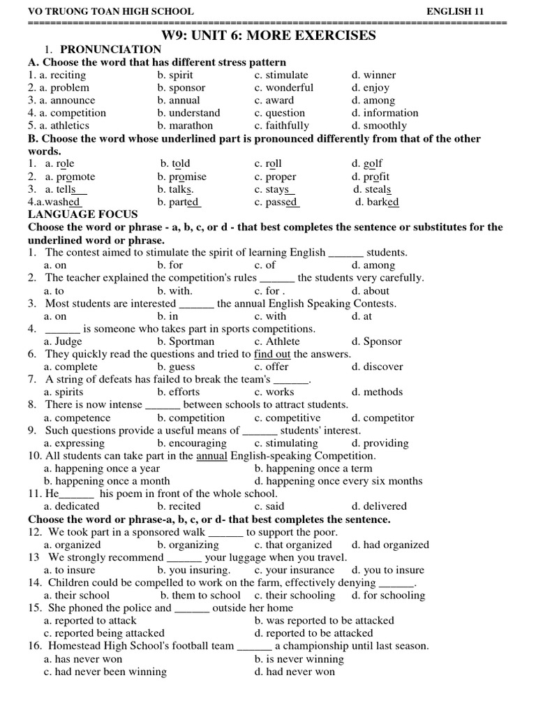 W9 - TC - Unit 6 - More Exercises | PDF | Olympic Games | Multi Sport ...