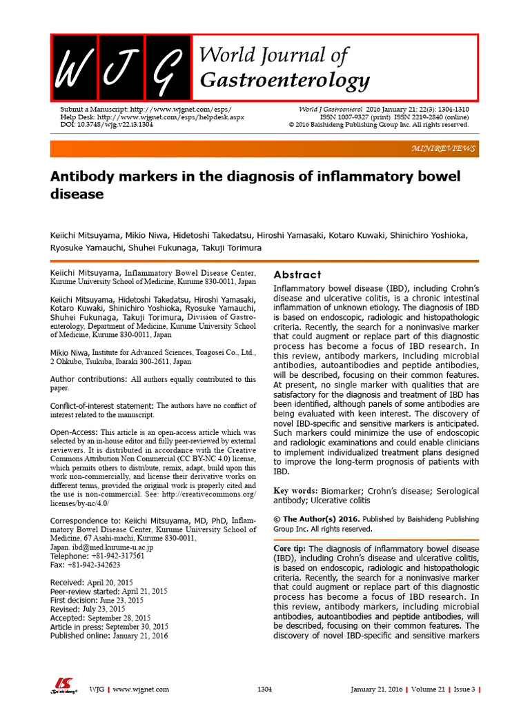 Antibody markers in the diagnosis of inflammatory bowel disease pdf