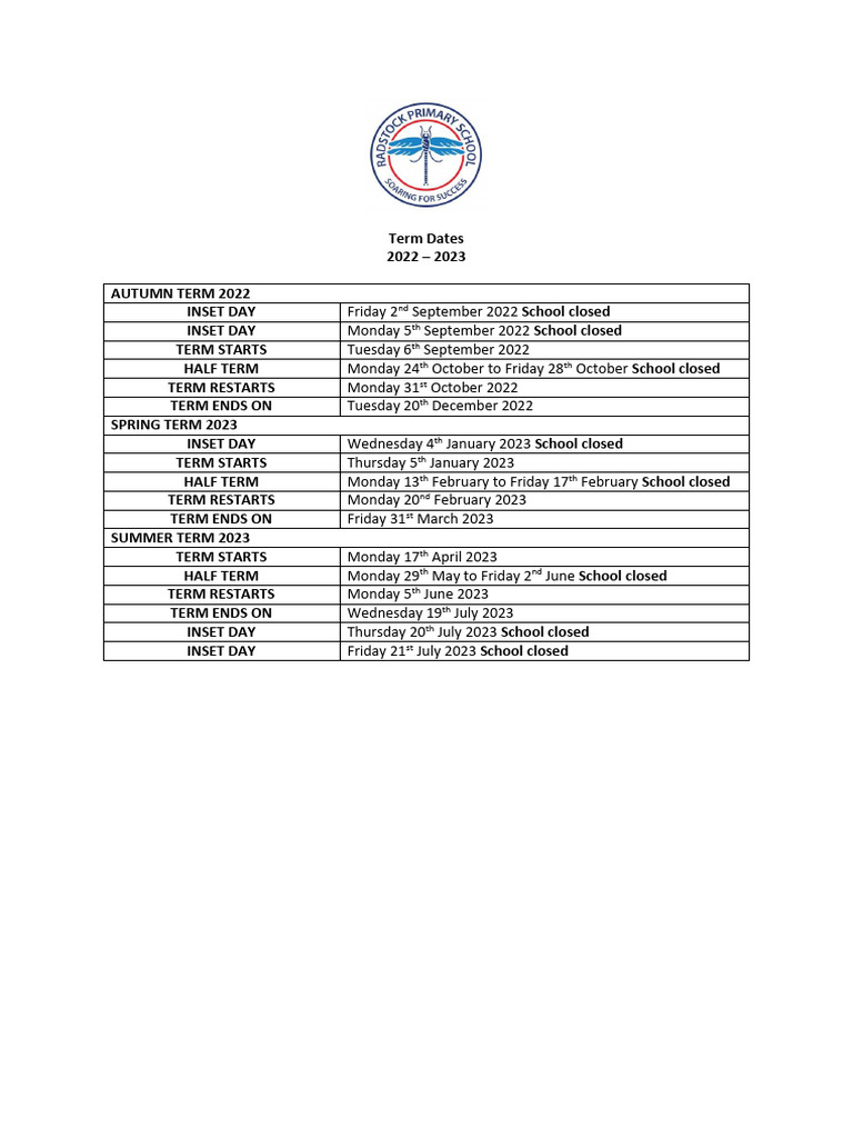Term Dates 2022 2023 PDF