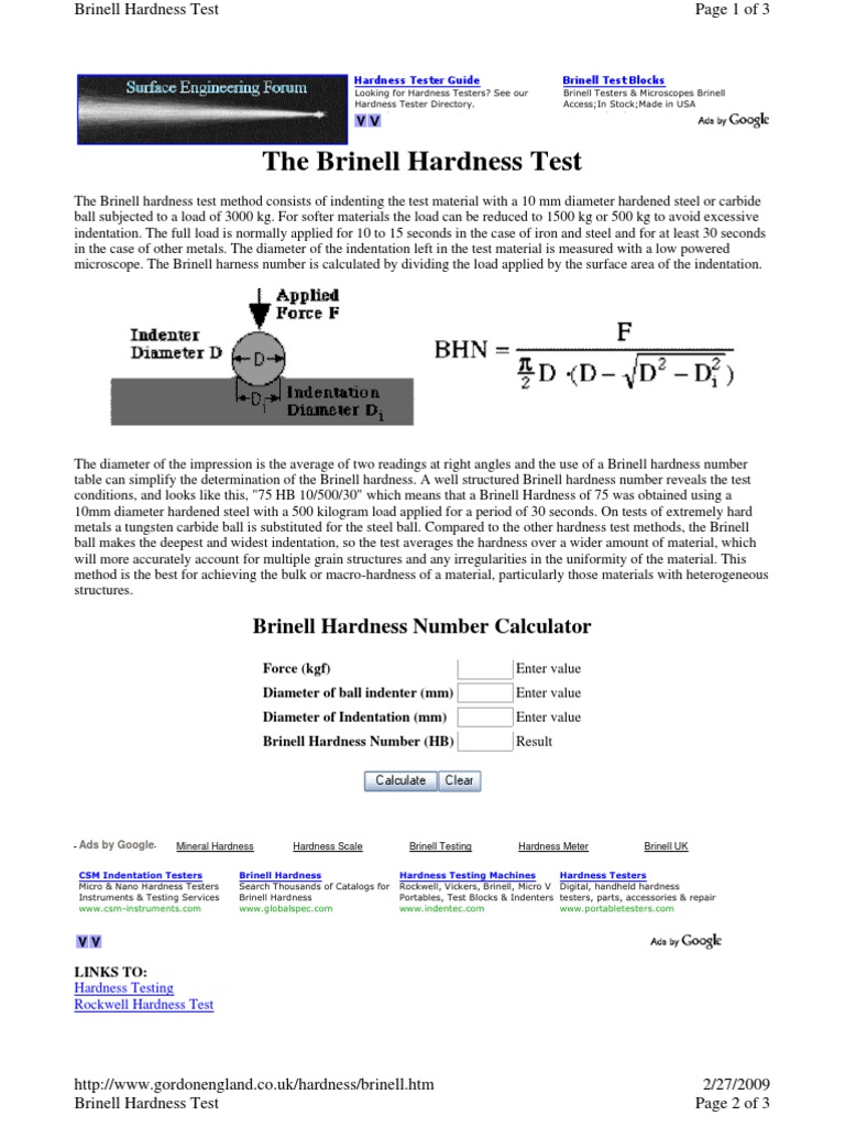 Brinell Hardness Test Hardness Tests