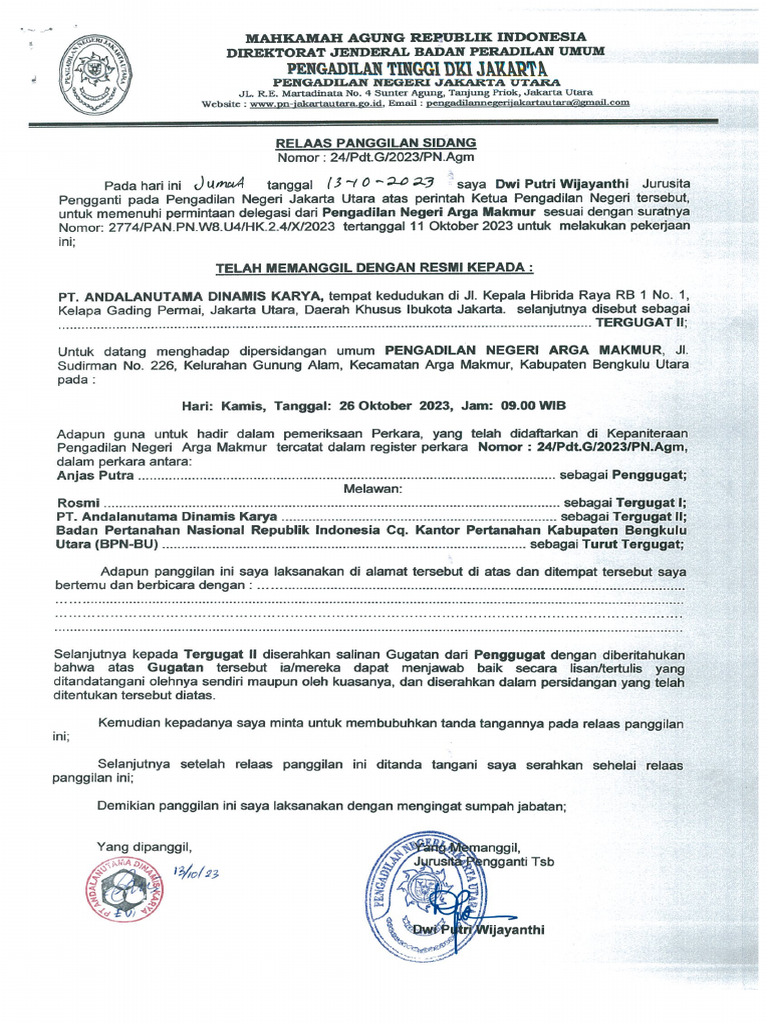 Relaas Panngilan Sidang | PDF