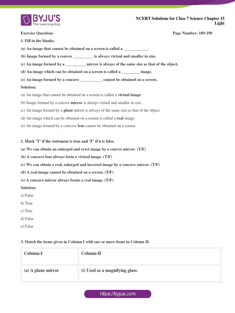 NCERT Solutions For Class 7 April 3 Science Chapter 15 Light | PDF ...