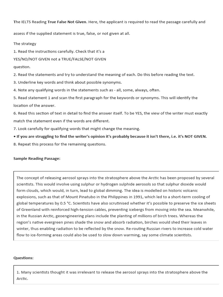 Soal reading 8 true false not given or yes no not given pdf
