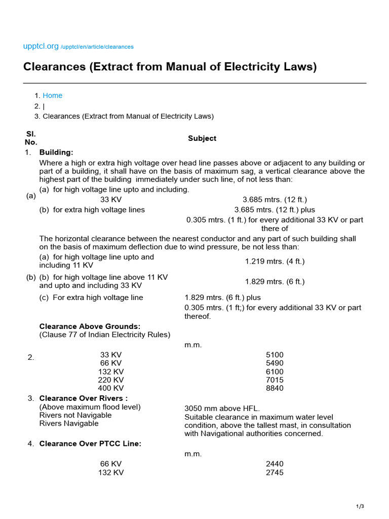 Electricity Clearance Regulations Guide | PDF | Electric Power ...