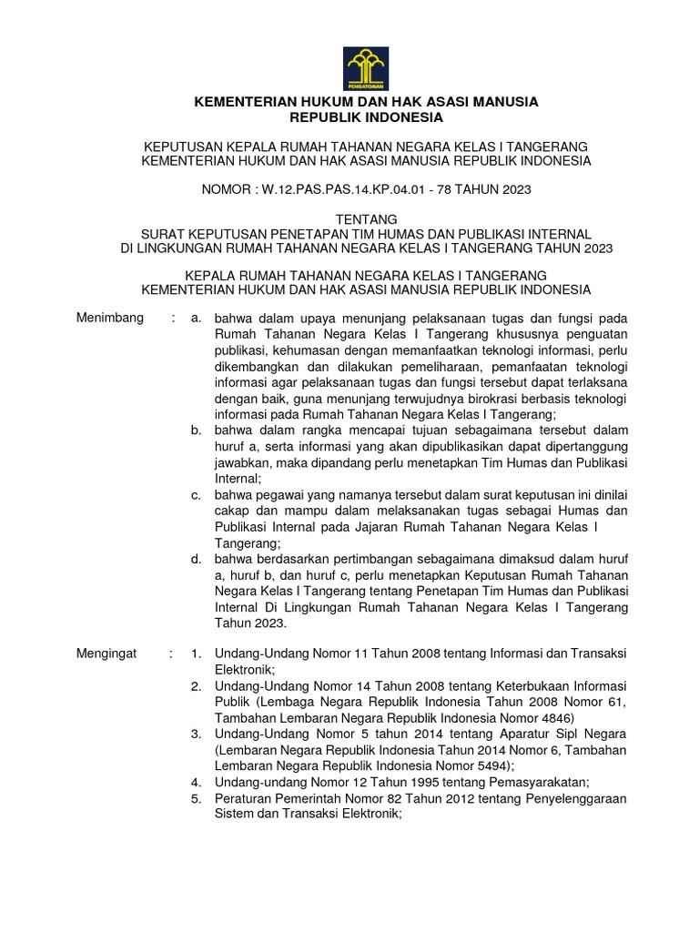 Tim Humas Rutan Tangerang 2023 | PDF