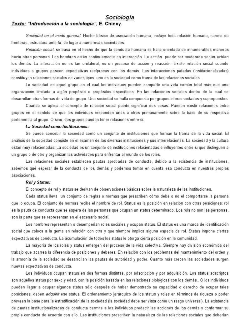Introducción a la Sociología de Chinoy | PDF | Sociedad | Comportamiento