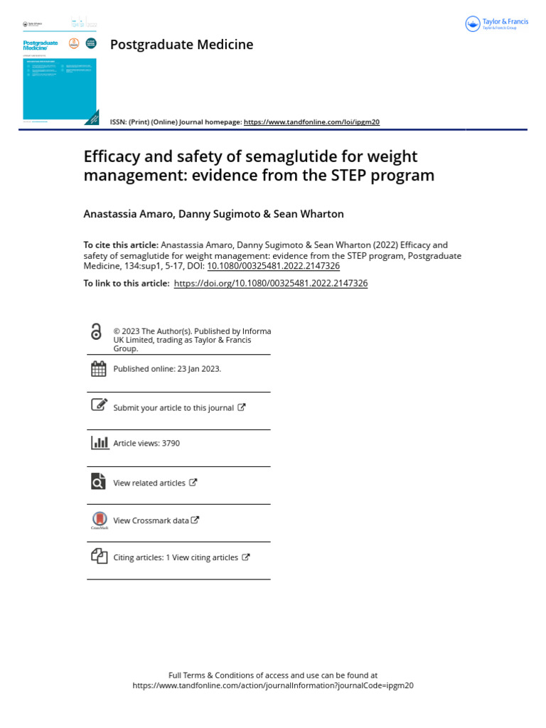 Efficacy and Safety of Semaglutide For Weight Management Evidence From