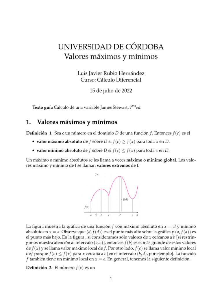 Max y min pdf funci n continua conceptos matem ticos