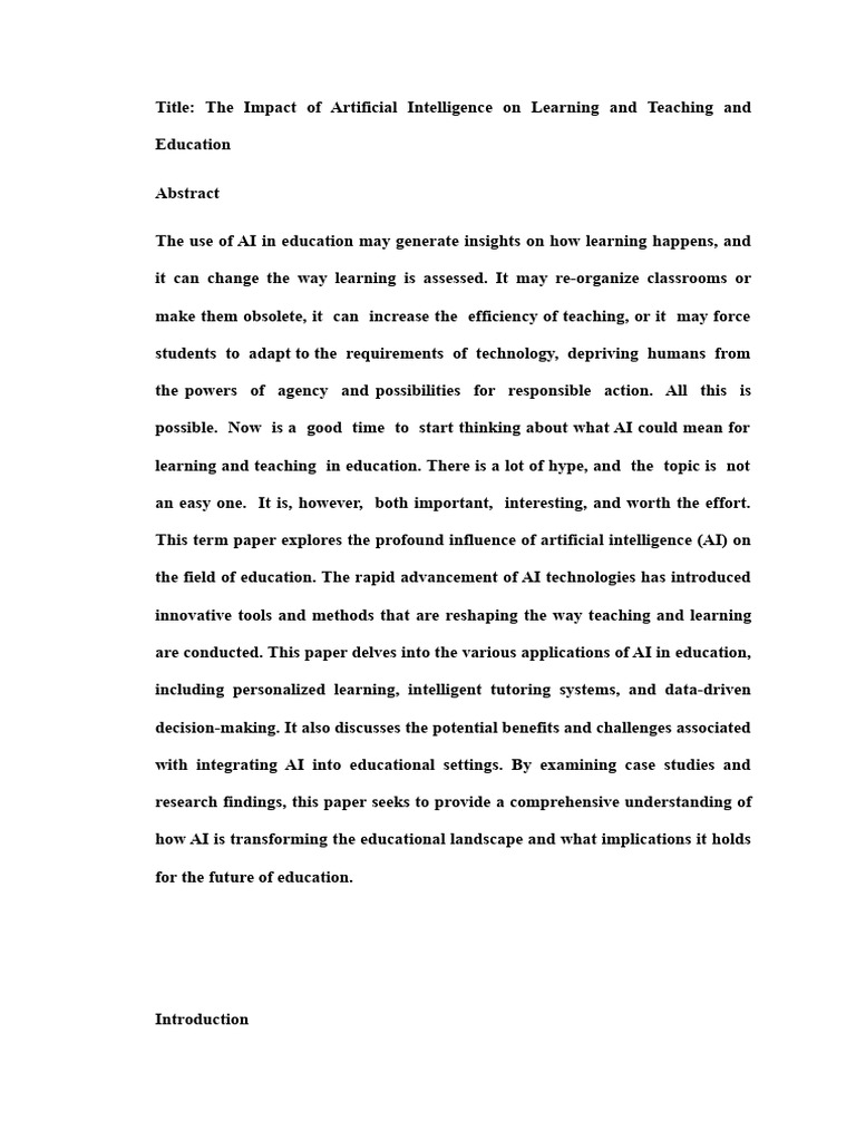 The Impact of Artificial Intelligence in Teaching Learning and ...