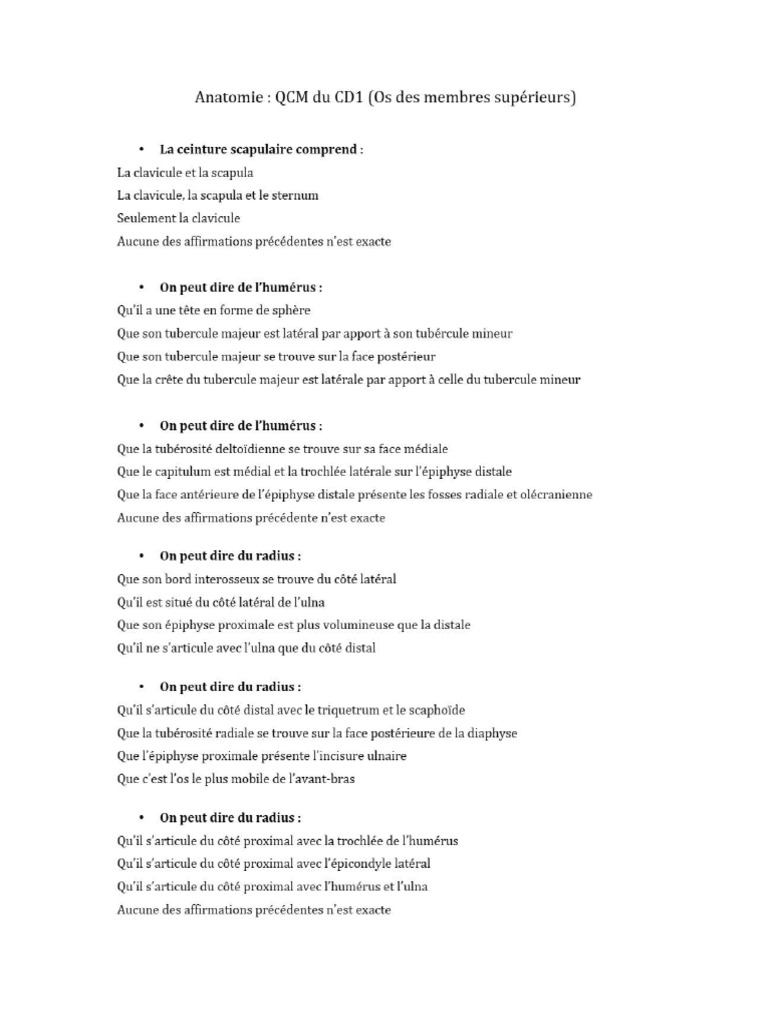 QCM Anatomie | PDF