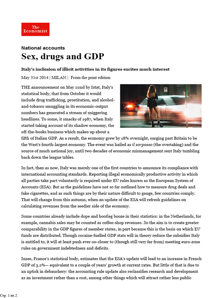 The Economist Sex Drugs and GDP PDF Gross Domestic Product Illegal Drug Trade