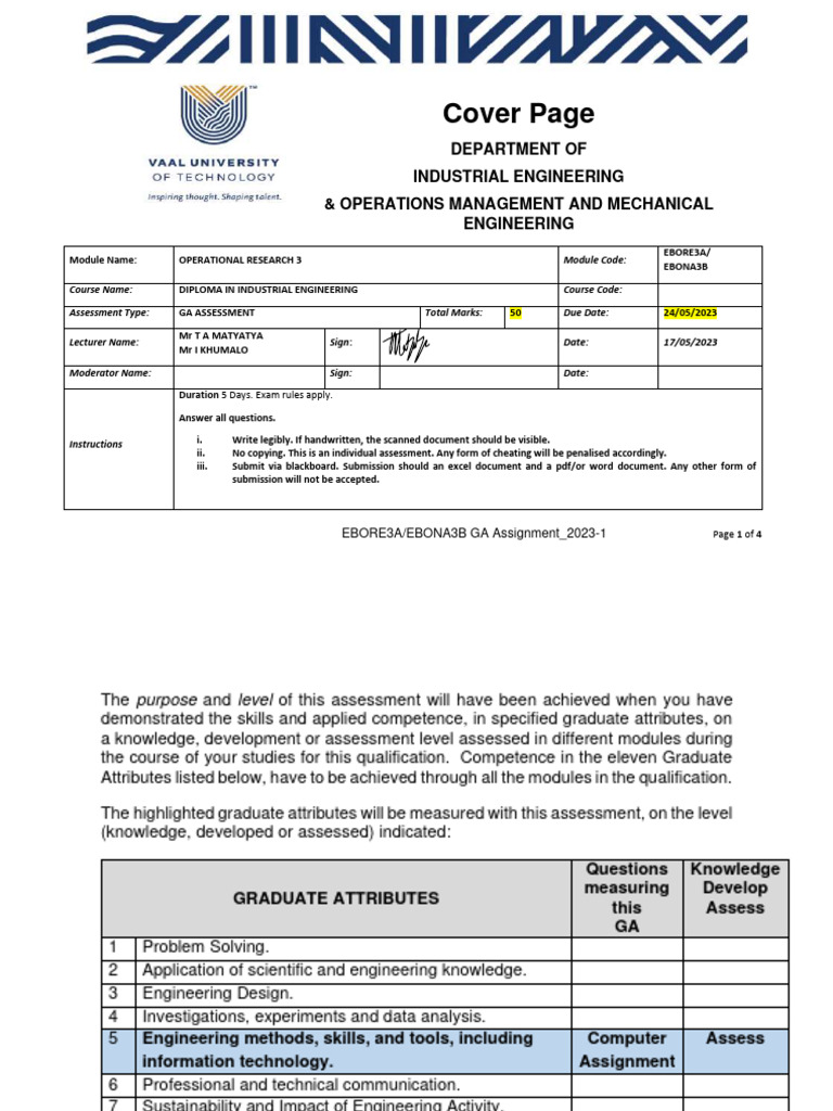 Operational Research Assignment 2023 | PDF | Engineering | Information