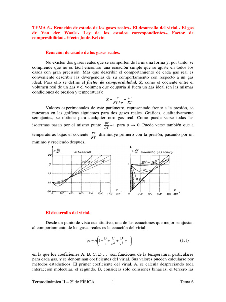 Ecuaciones de Estado de Gases Reales | PDF | Gases | Temperatura