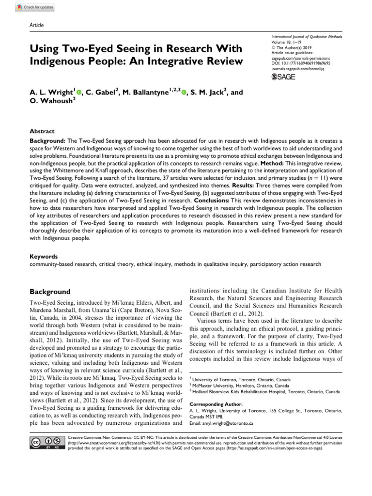 Wright et al 2019 using two eyed seeing in research with indigenous