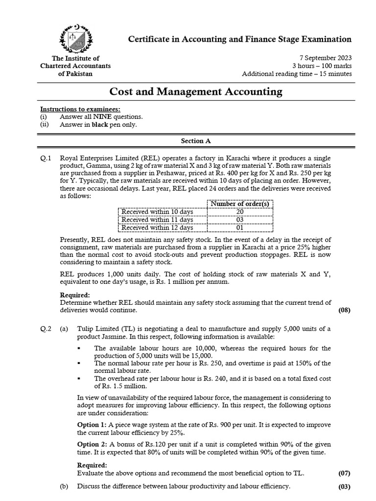 Caf 3 Cma Autumn 2023 Pdf Inventory Cost