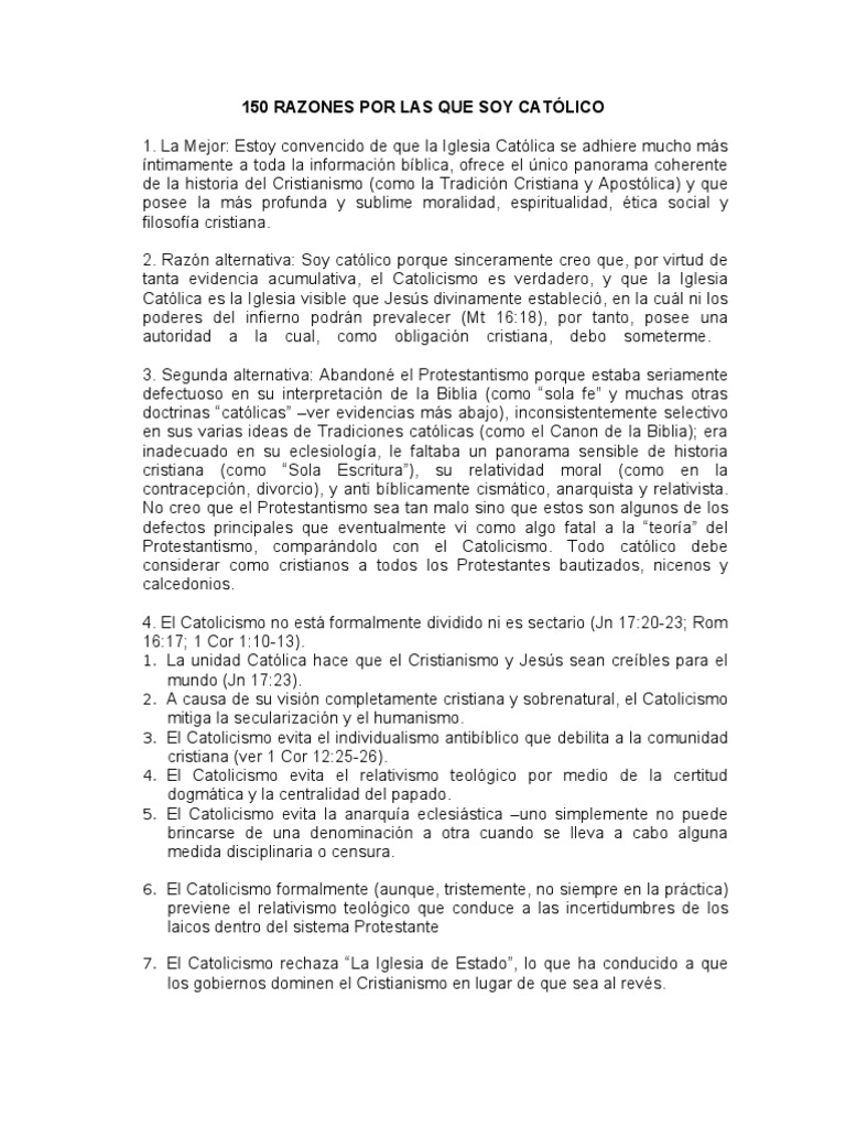 150 Razones para Ser Católico | PDF | protestantismo | Iglesia Católica