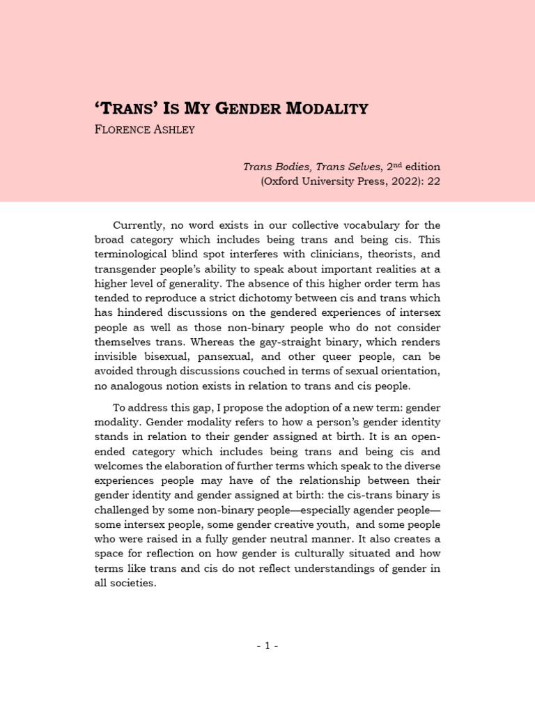 Ashley Trans Is My Gender Modality | PDF | LGBTQIA+ Studies | Transgender