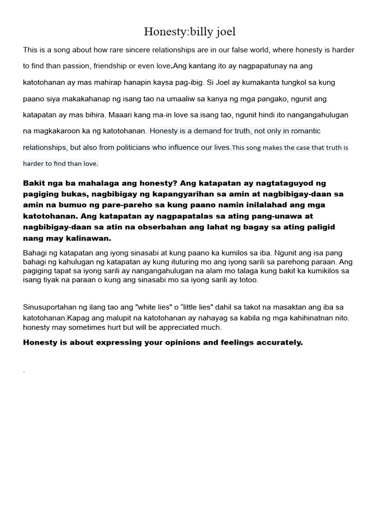 Honesty PDF