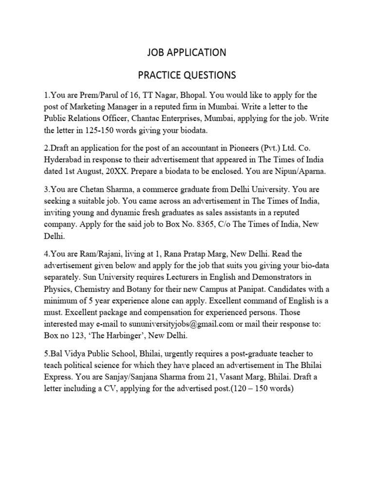 JOB APPLICATION Practice | PDF | Career & Growth