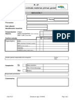 Registro Entrada Materias Primas Granel: Si No