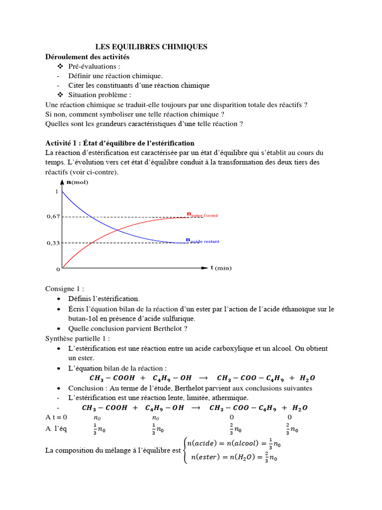 Équilibres chimiques : concepts clés | PDF | Équilibre chimique | Règle ...