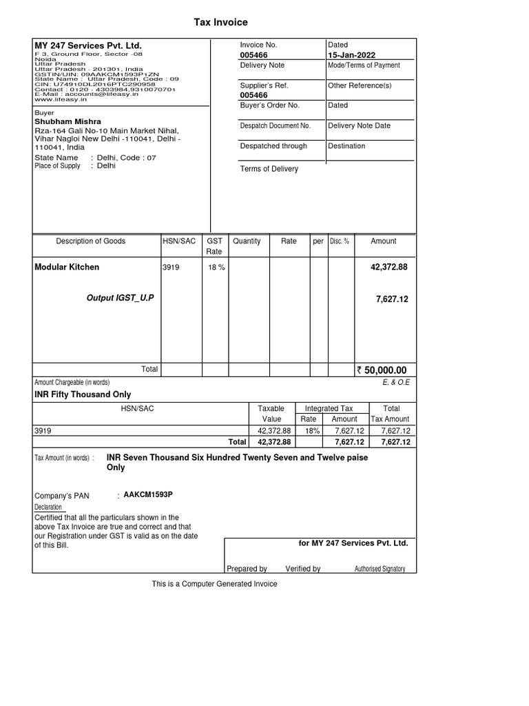 Modular Kitchen GST Tax Invoice | PDF | Invoice | Taxes