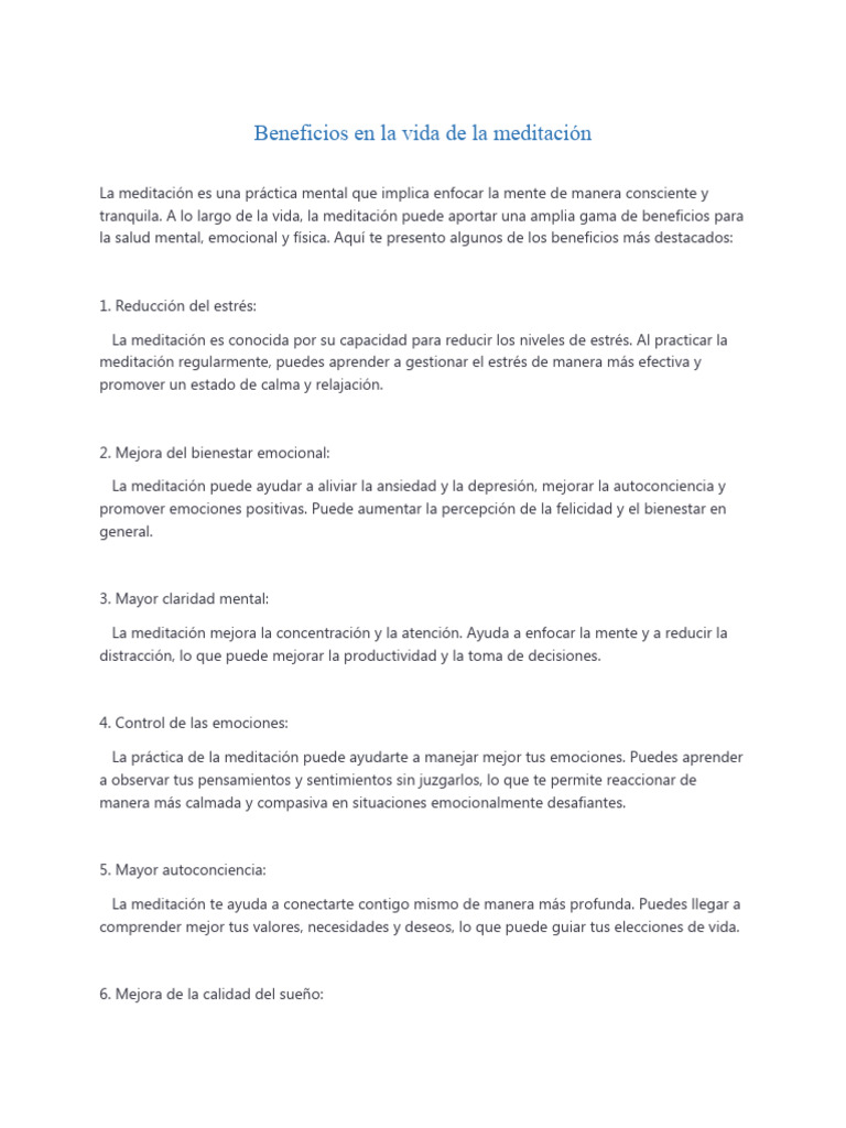 Beneficios de la meditación en la vida | PDF | Meditación | Las emociones
