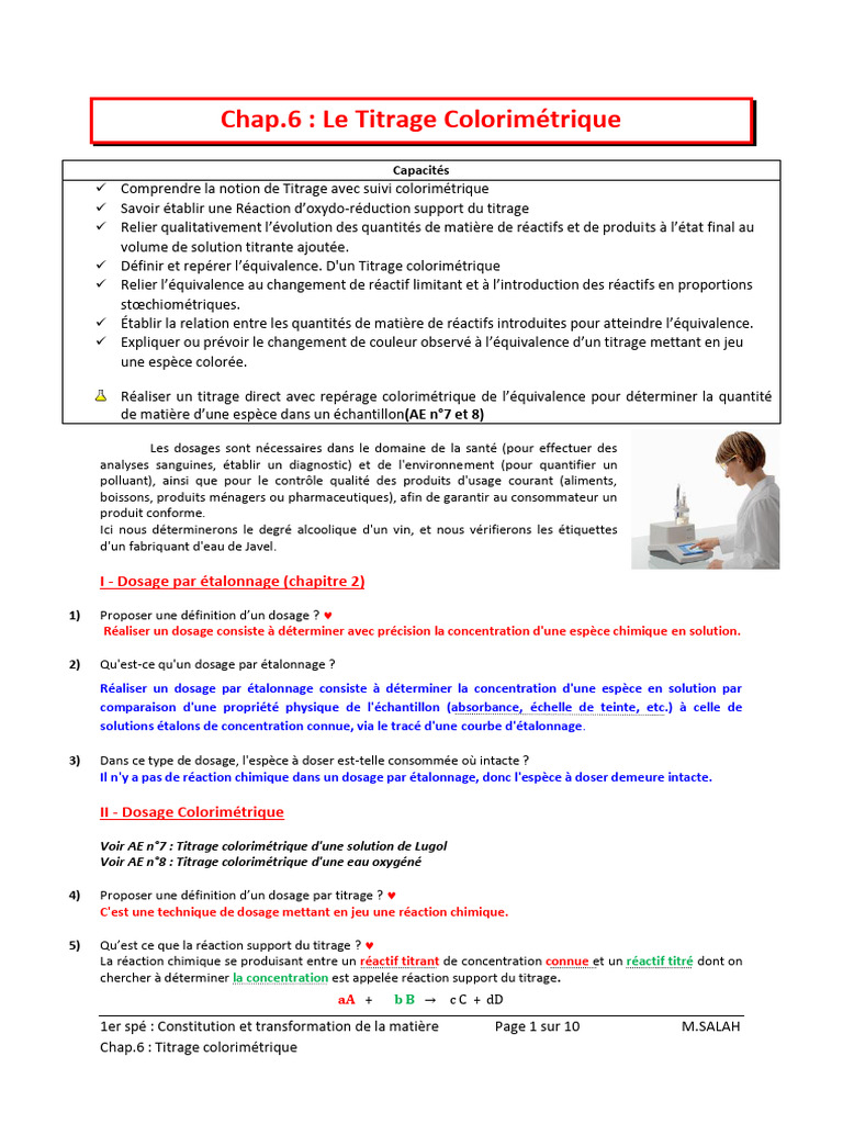 Titrage Colorimétrique : Méthodes et Protocole | PDF | Titrage | Chimie