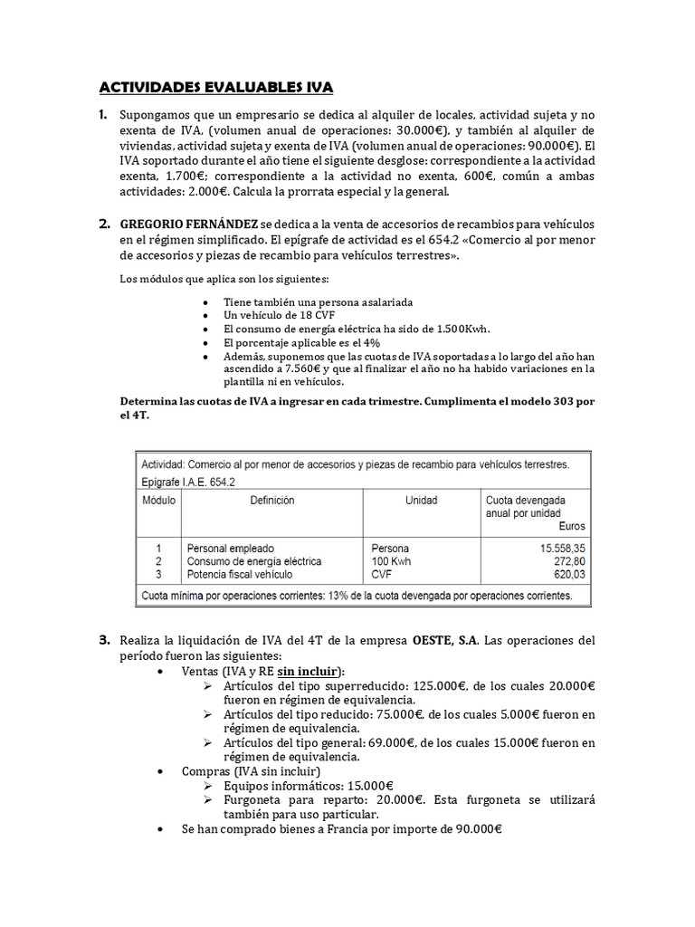 Actividades Evaluables de IVA y Cálculos | PDF | Economias