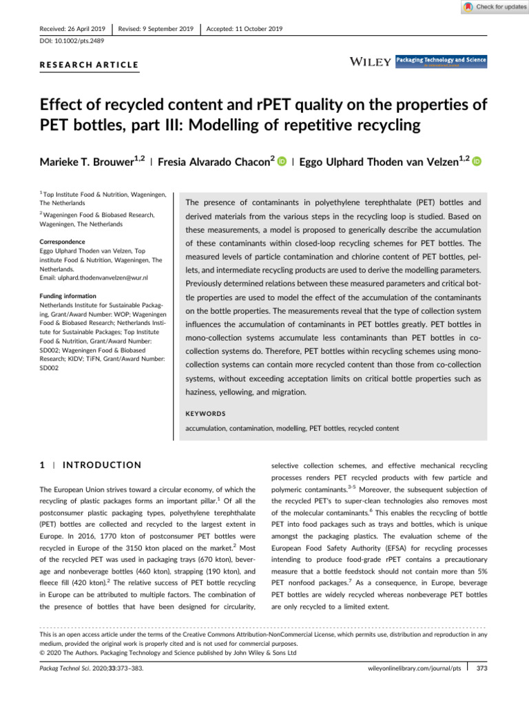 Recycled Content Impact on PET Bottles | PDF | Recycling | Plastic